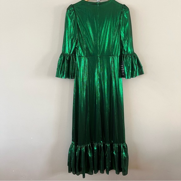 Tuckernuck pomander place Crinkle lurex Lillith midi dress xs Emerald green - Picture 7 of 11